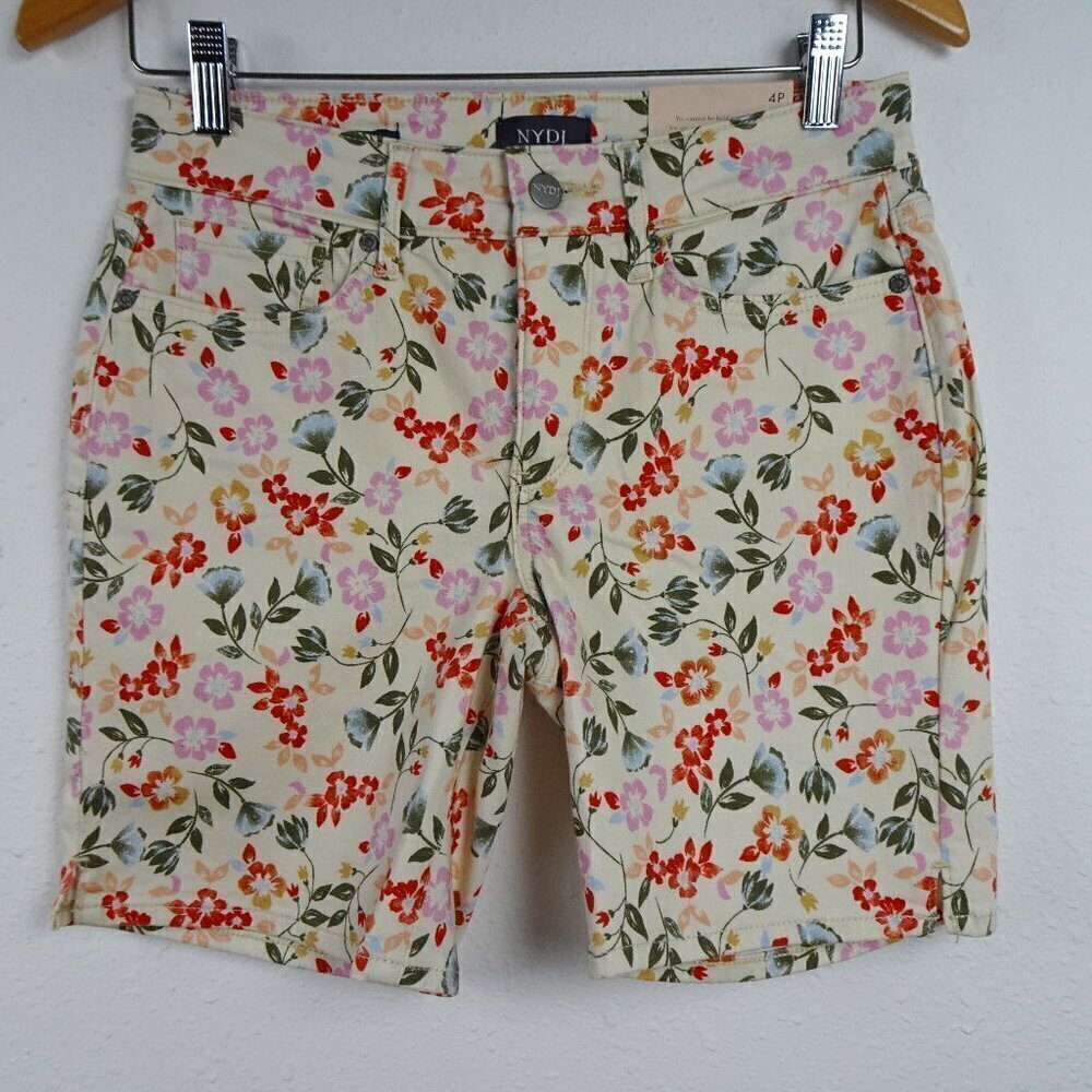 NYDJ Shorts Women's Petite Size 4P Multicolor Floral Print Stretch Bermuda